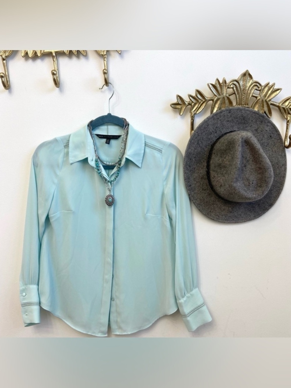 SEA GLASS blue blouse with studs detailing Xs